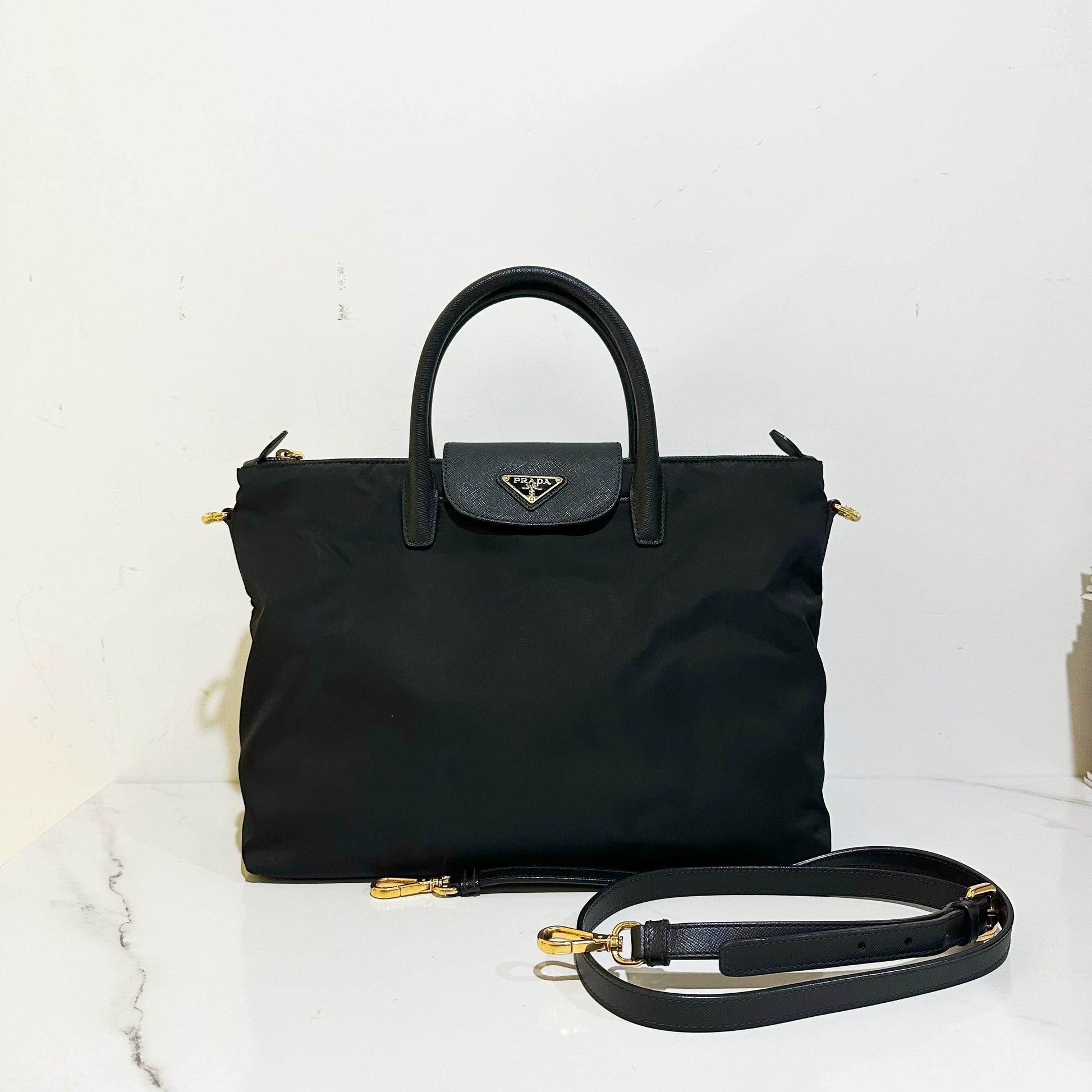 Preloved Prada Two-Way Bag Black Nylon Shoulder Bag