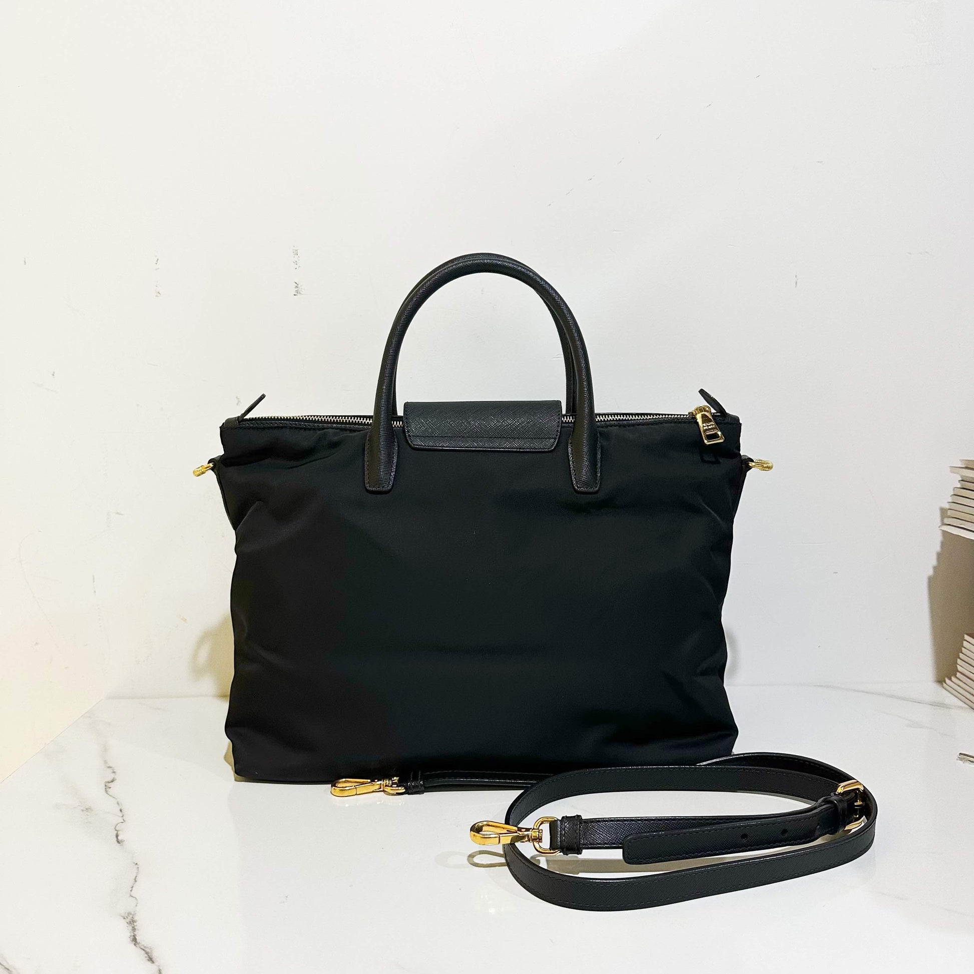 Preloved Prada Two-Way Bag Black Nylon Shoulder Bag