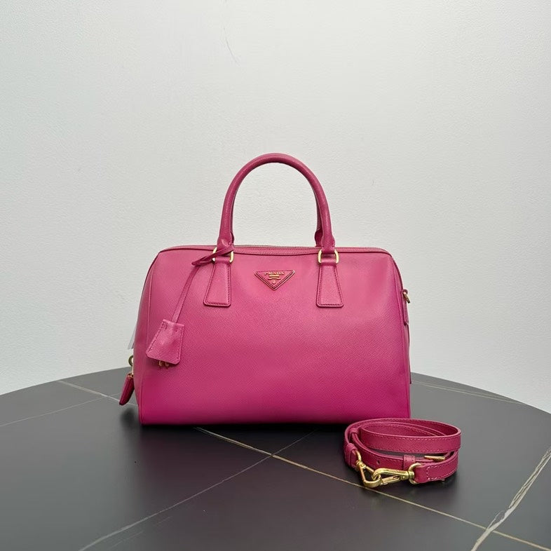 Preloved Prada Boston Bag in Pink Leather Satchel - Handle Bag