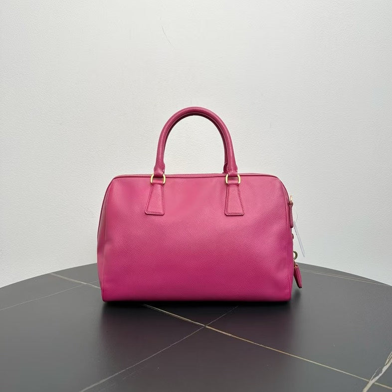 Preloved Prada Boston Bag in Pink Leather Satchel - Handle Bag