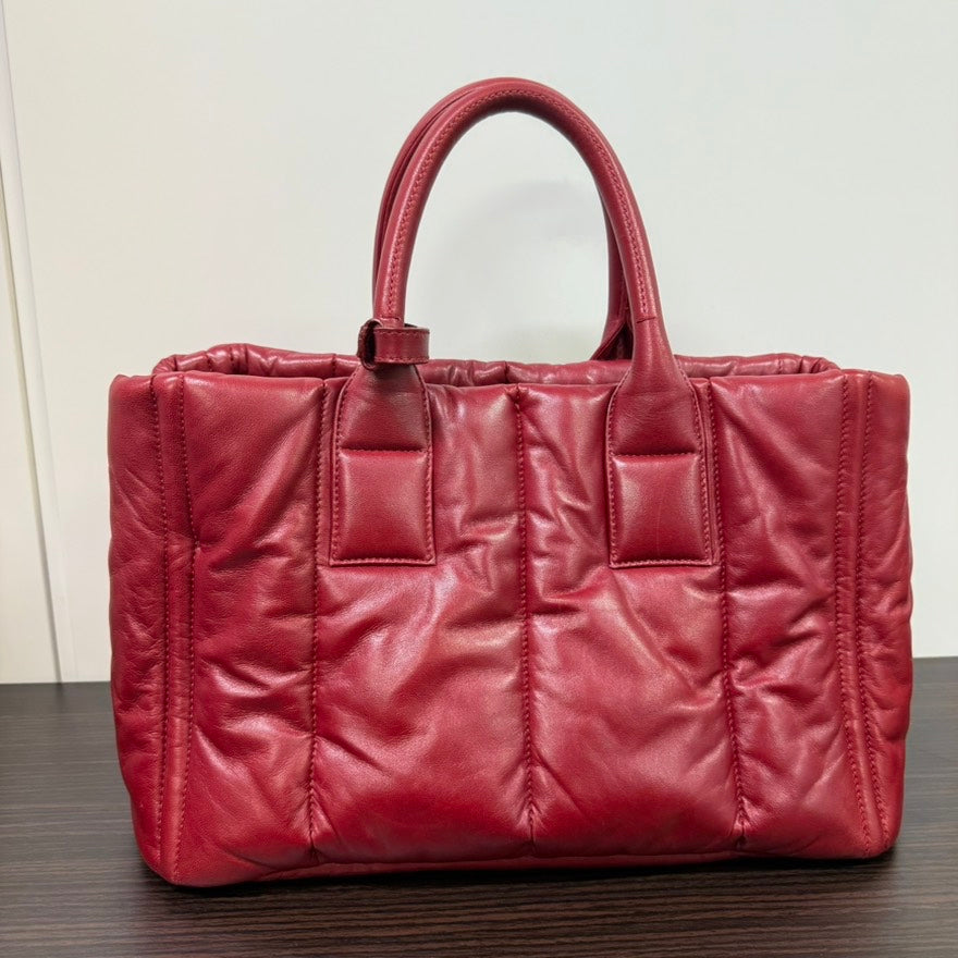 Preloved Prada Puffy Leather Canapa Handbag N444555 Red Satchel