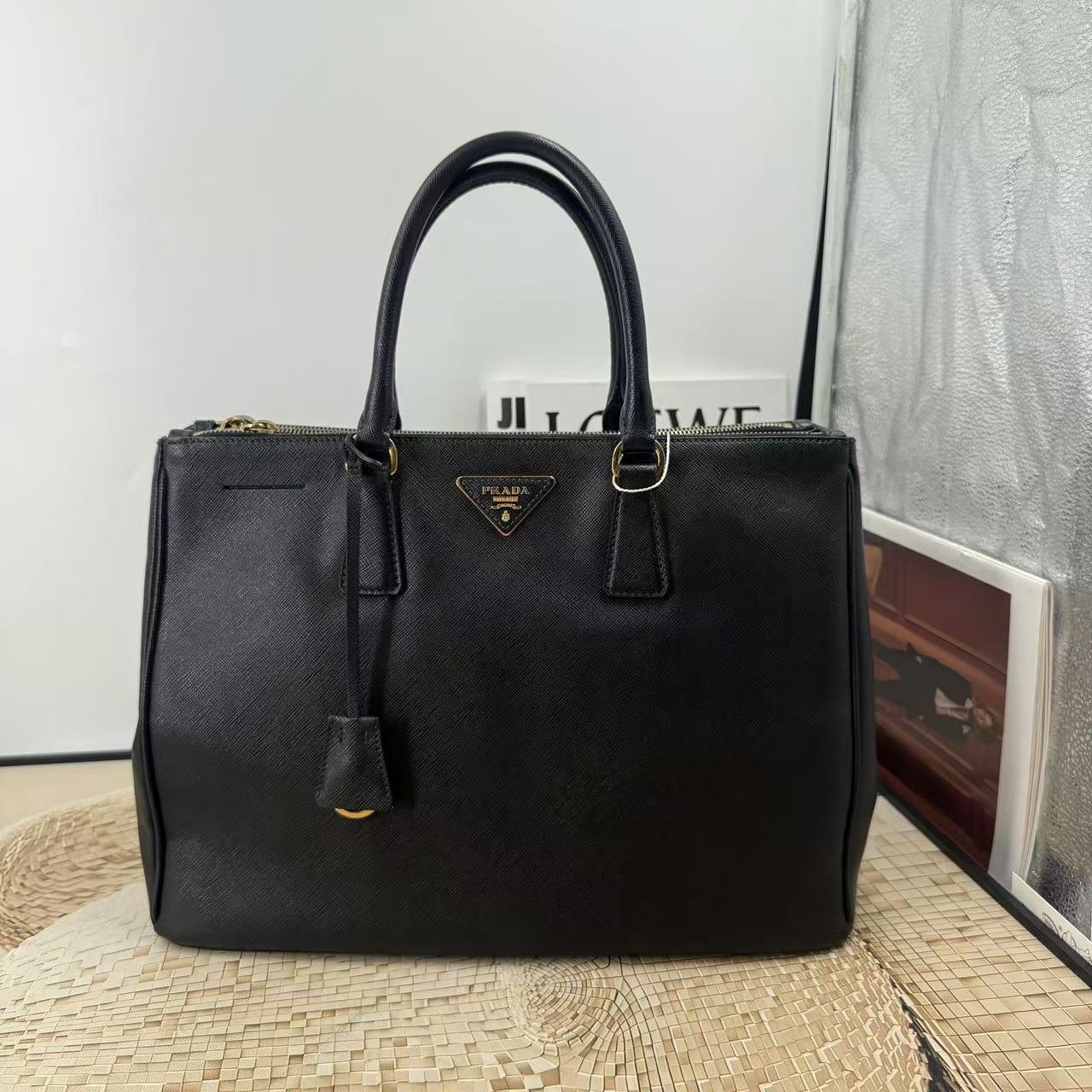 Prada Saffiano Tote Bag Black Leather Preloved Designer Handbag