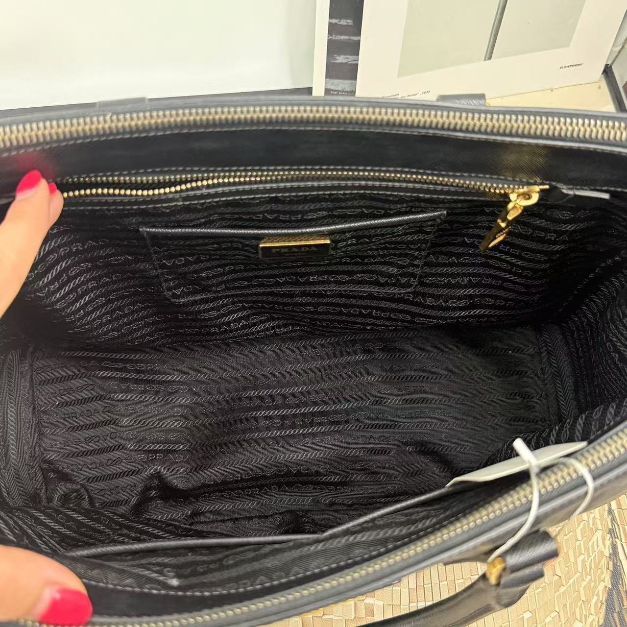 Prada Saffiano Tote Bag Black Leather Preloved Designer Handbag