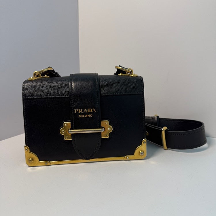 Prada Cahier Shoulder Bag Black Leather Medium
