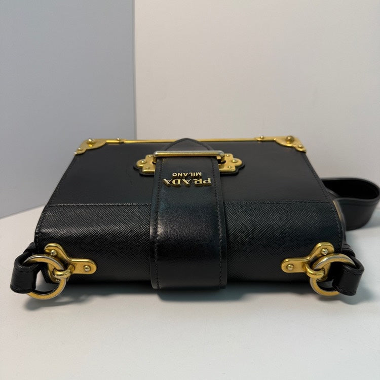 Prada Cahier Shoulder Bag Black Leather Medium