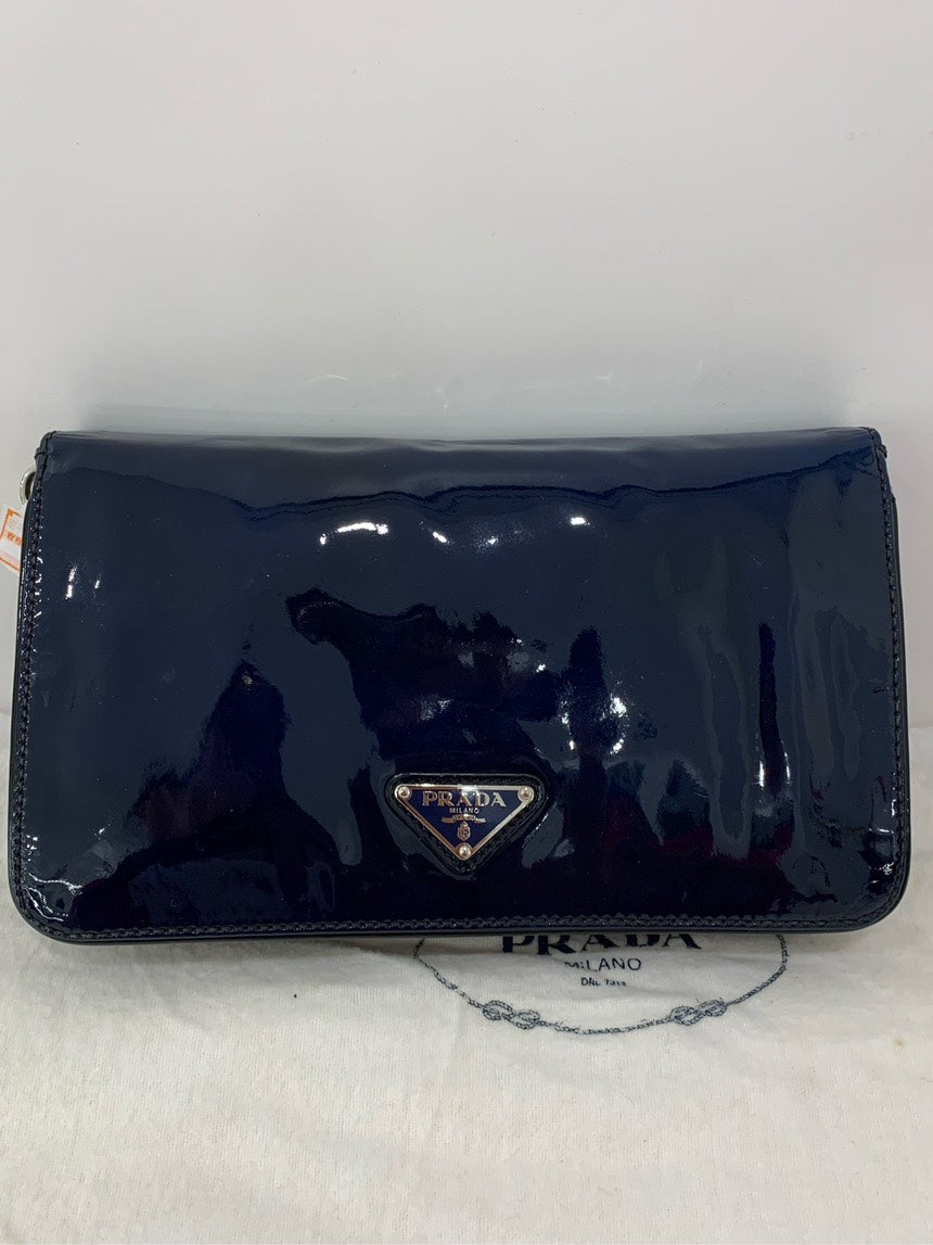 Prada Patent Leather Midnight Blue Shoulder Bag