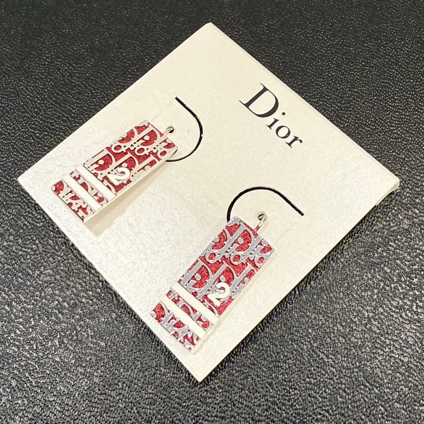 Christian Dior Monogram Post Earrings FM9022 Red Silver