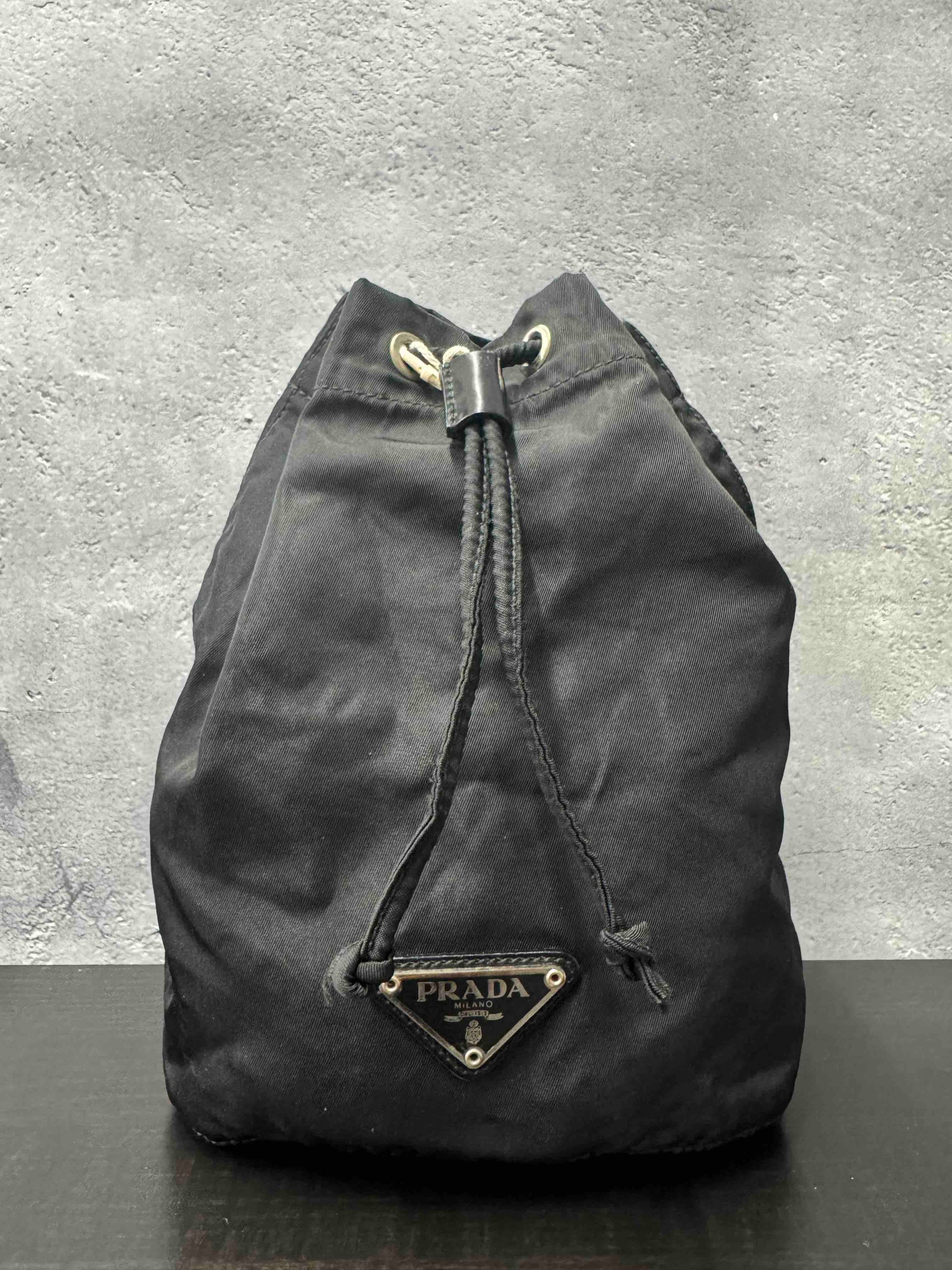 Prada Nylon Pouch RE76126400 Black Drawstring Bag