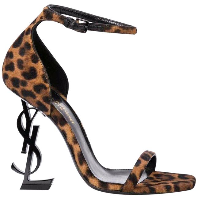 SAINT LAURENT OPYUM LEOPARD CALF HAIR SANDALS